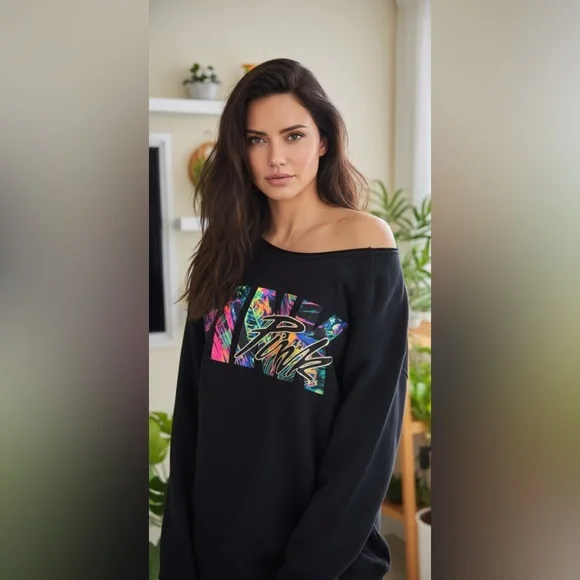 PINK VICTORIA’S SECRET Oversized Off The Shoulder Tropical Design - Picture 2 of 7